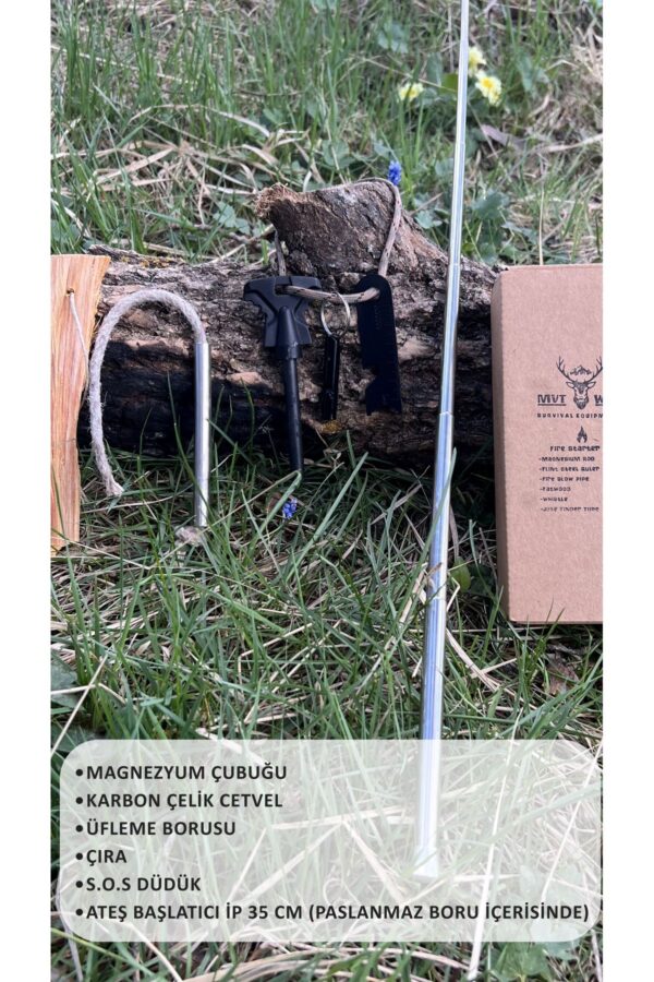 Ateş Seti, Magnezyum Çubuk, Ateş Körükleme - Üfleme Borusu, Çıra, Ateş Başlatıcı Ip - Görsel 2