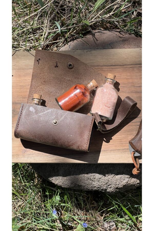 Kamp Baharatlığı 3'lü Set, Bushcraft, Hakiki Deri Baharatlık Cam Şişe - Görsel 3